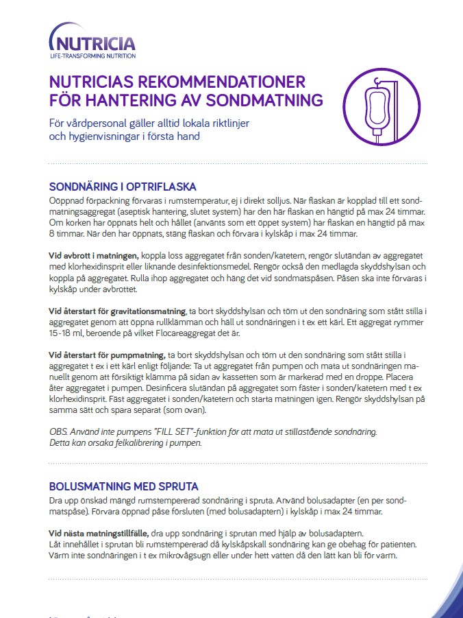 Rekommendationer för hantering av sondmatning